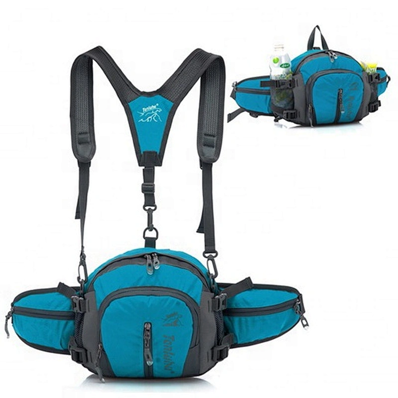 Blue Waterproof Running waist sport bag with Water Bottle Holder canvas cycling Waist Bag Outdoor sports Hiking Waist pack