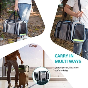 Airline Approved  Expandable Foldable Soft-Sided Dog Carrier 3 Open Doors 2 Reflective Tapes Pet Bag Carrier for Cats and Dogs