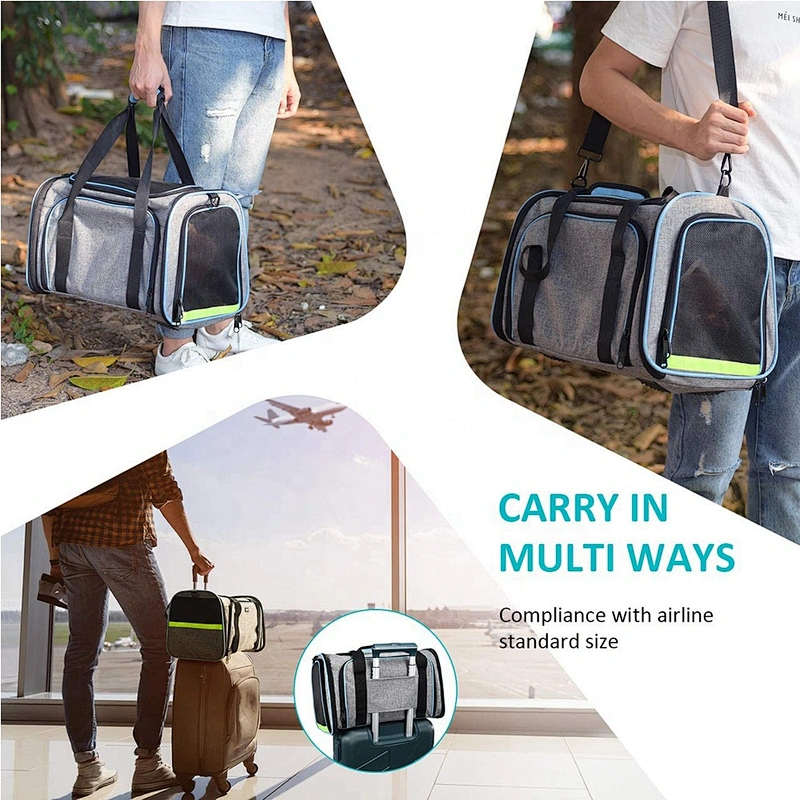 Airline Approved  Expandable Foldable Soft-Sided Dog Carrier 3 Open Doors 2 Reflective Tapes Pet Bag Carrier for Cats and Dogs