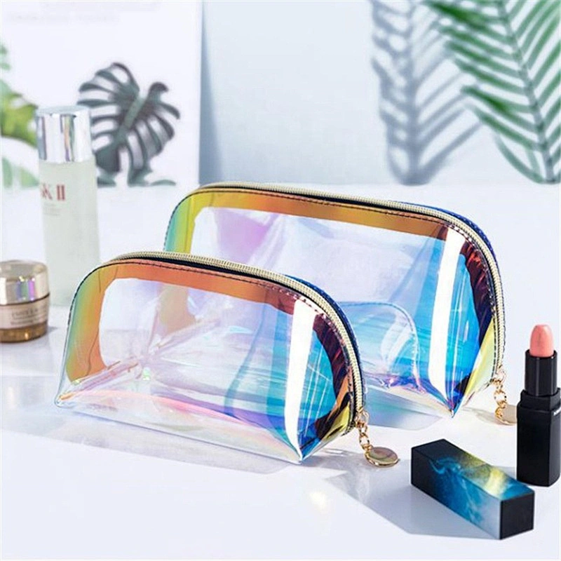Custom logo Fashion Small personalized Holographic Pvc Private Label Beauty case Makeup Bag&cases Cosmetic Bags for women