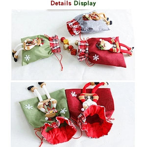 3D Christmas Wrapping Bags Xmas Santa Sacks Drawstring Bags for Birthday Wedding Christmas Party pack