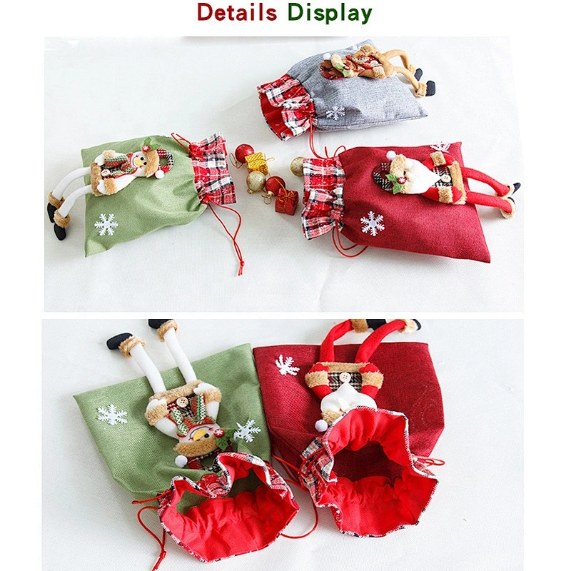 3D Christmas Wrapping Bags Xmas Santa Sacks Drawstring Bags for Birthday Wedding Christmas Party pack