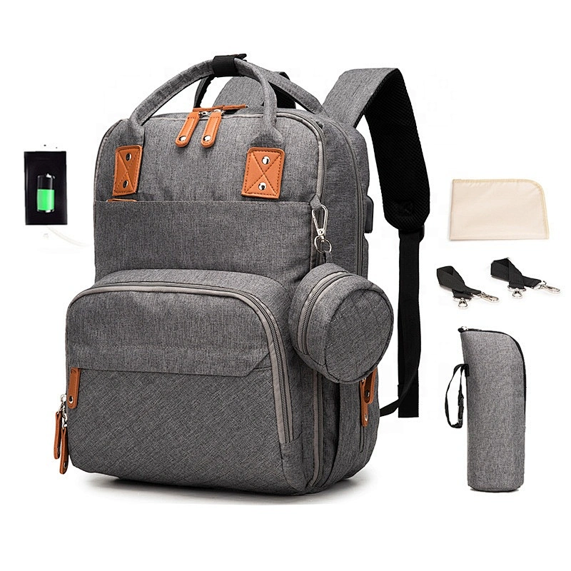 Multi-function Outdoor Unisex Stylish Polyester travel waterproof Diaper Bag Backpack Baby Diaper Bags With Bottle Warmer