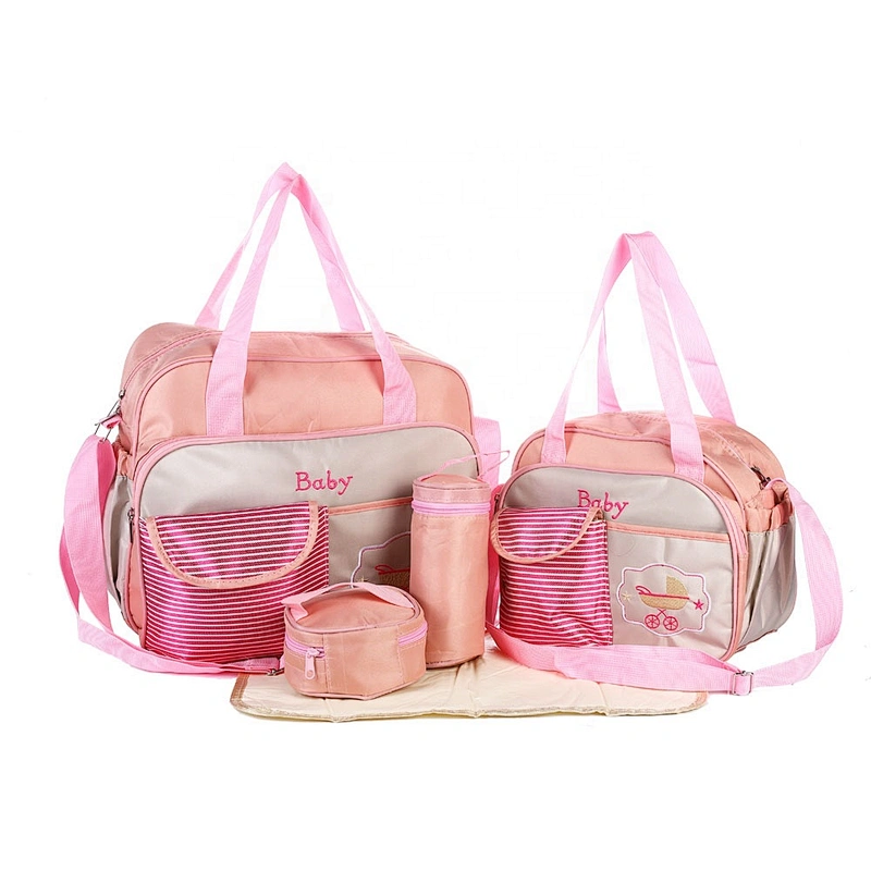 Multifunctional Fashion Mummy Maternity Bag 5 Pieces Set Polyester Baby Diaper Bag With Changing Pad