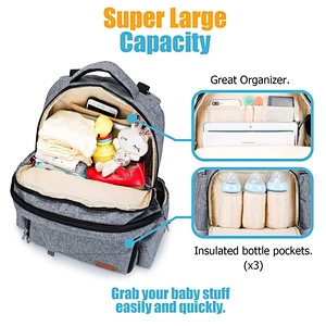 Logo customized Fashion Mummy Daddy Baby Sleeping Diaper Bag backpack with laptop Aluminum insulated nappy backpack