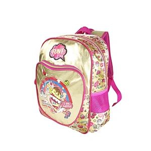 Popular factory high quality student backpack golden backpack leather children school bags for girls kids with fantasy fabric