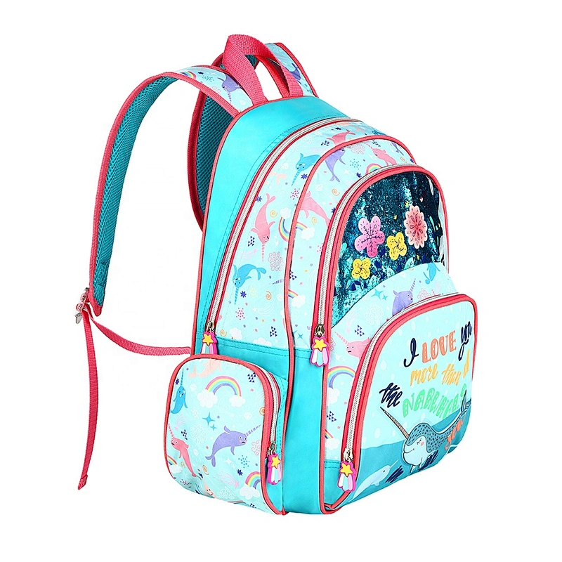 Bag Shiny Cartoon Stylish Narwhale schoolbag kids bags school bags children for girls backpack,  glitter and pvc printing