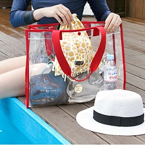 Custom logo Swimming Beach Storage Shopping Bag Shoulder Handbag Outdoor Camping Tote Travel Bag Clear PVC Beach bag