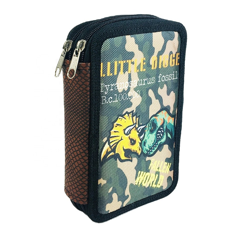 Dinosaur custom knitted fabric kids children school 2 layers pencil case stationery Pouch bag