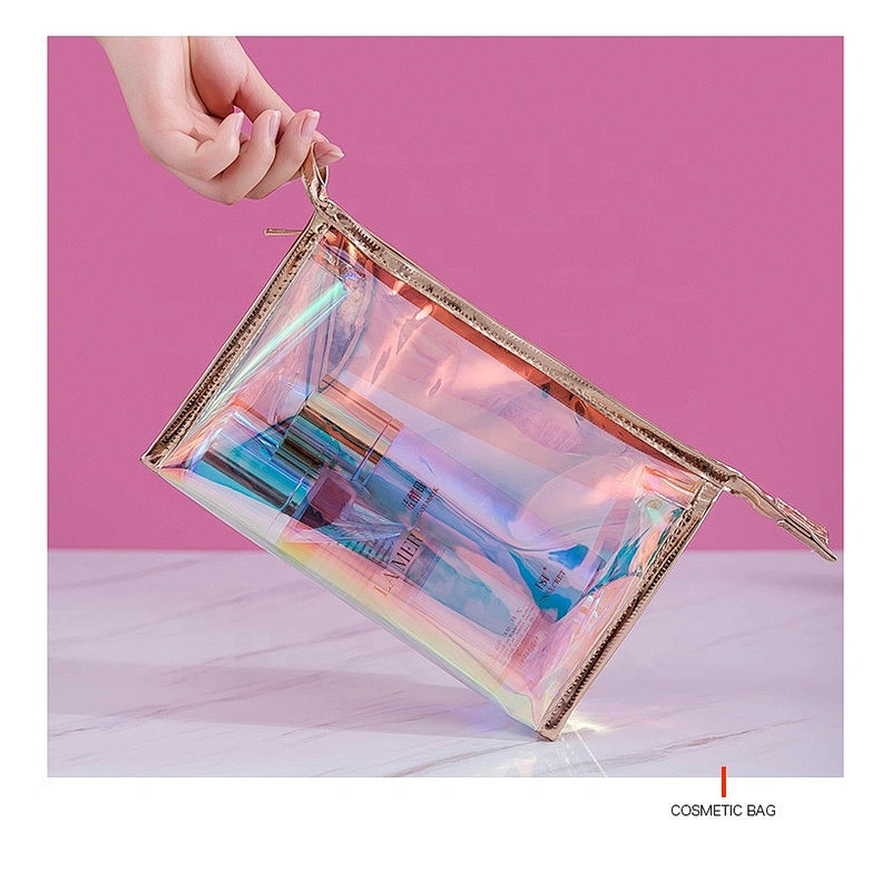 Waterproof Custom Transparent TPU PVC Travel Makeup Storage Bag Waterproof Laser Clear Holographic Makeup Cosmetic Bags
