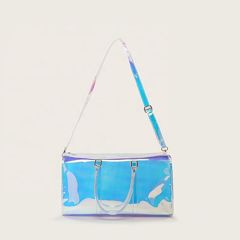 Custom clear Laser PVC / TPU duffel bag large capacity  travel weekender laser trendy sports bag portable Travel bag for unisex