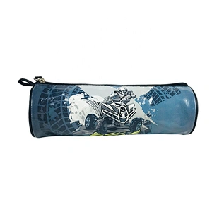 School supply stationery leather emboss race car pencil case pouch bag student boy
