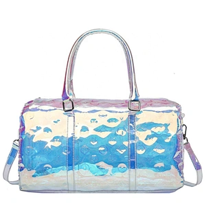 Customize Transparent Holographic TPU Duffel Bag with Logo Factory Price for Clear PVC Hologram Pink jelly Duffle Bag