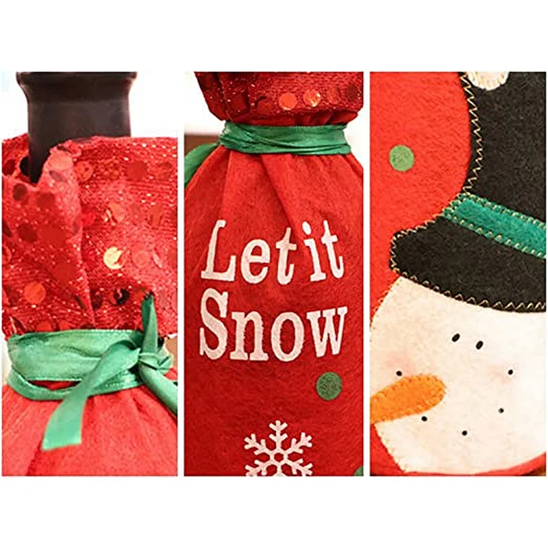 3PCS Christmas Wine Bottle Cover Gift Wrapping Cover Bag Holiday Table Decor Champagne Decoration Cover Bags Santa Clause bag