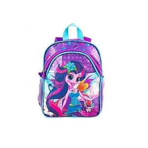 Popular factory high quality student backpack golden backpack leather children school bags for girls kids with fantasy fabric