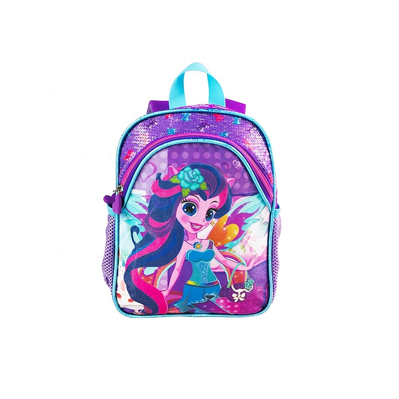 Popular factory high quality student backpack golden backpack leather children school bags for girls kids with fantasy fabric