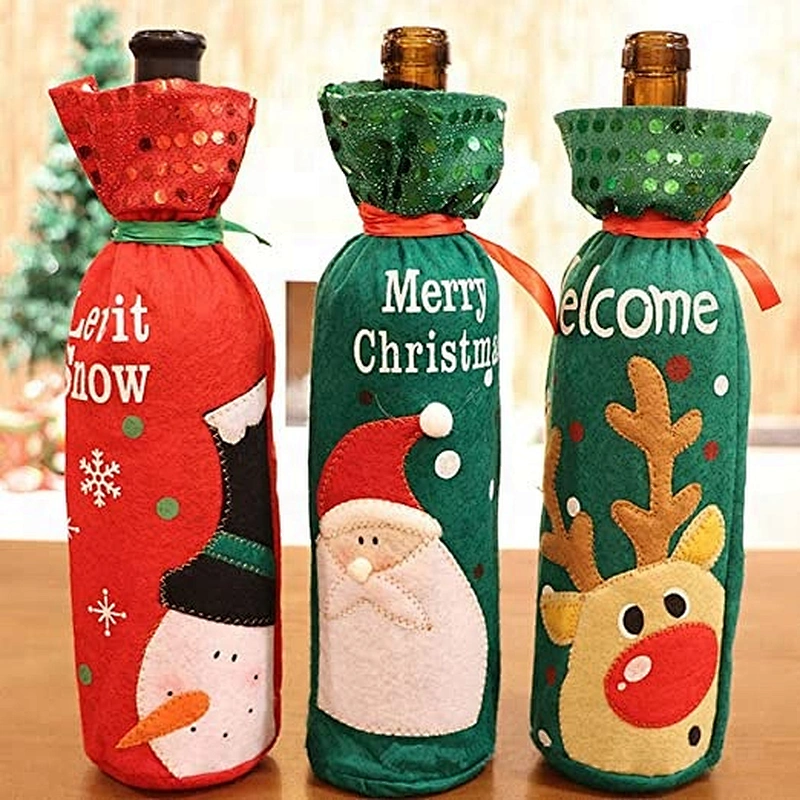 3PCS Christmas Wine Bottle Cover Gift Wrapping Cover Bag Holiday Table Decor Champagne Decoration Cover Bags Santa Clause bag