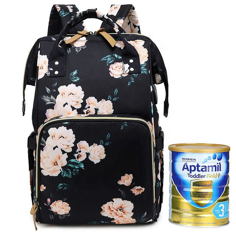 2020 Fashionable Floral Baby Mum bag Water Resistant Baby Maternity Nappy Bag Diaper Bag Backpack with USB charging port