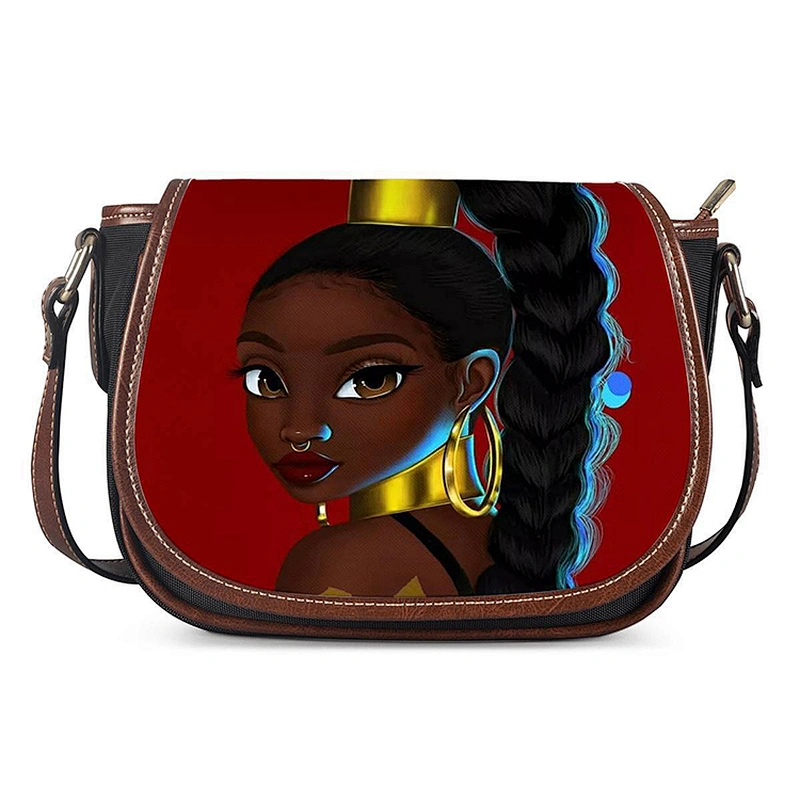 Customized African Girl satchel PU single-shoulder cross-body bag for lady