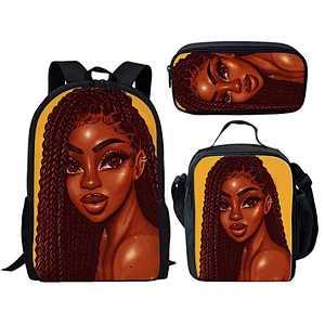 Low MOQ Custom Polyester Schoolbags African Black Girl Africa American Art Design Bag School Backpack School Bag Set