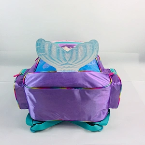 2020 Novelty  Holographic fabric school bags girls kids backpack with shinny leather tail pattern