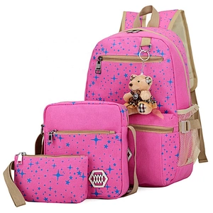 Fancy 3PCS Bear design Canvas Daypack Casual School Bag for Girls Middle High School Backpack Set Children's s School bag set