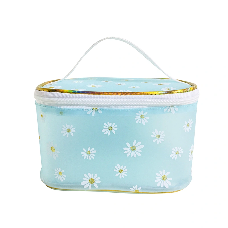 OEM/ODM Waterproof daisy jelly tpu Women handbag Travel Makeup Organizer Cosmetic bag basket Case Bags with handles