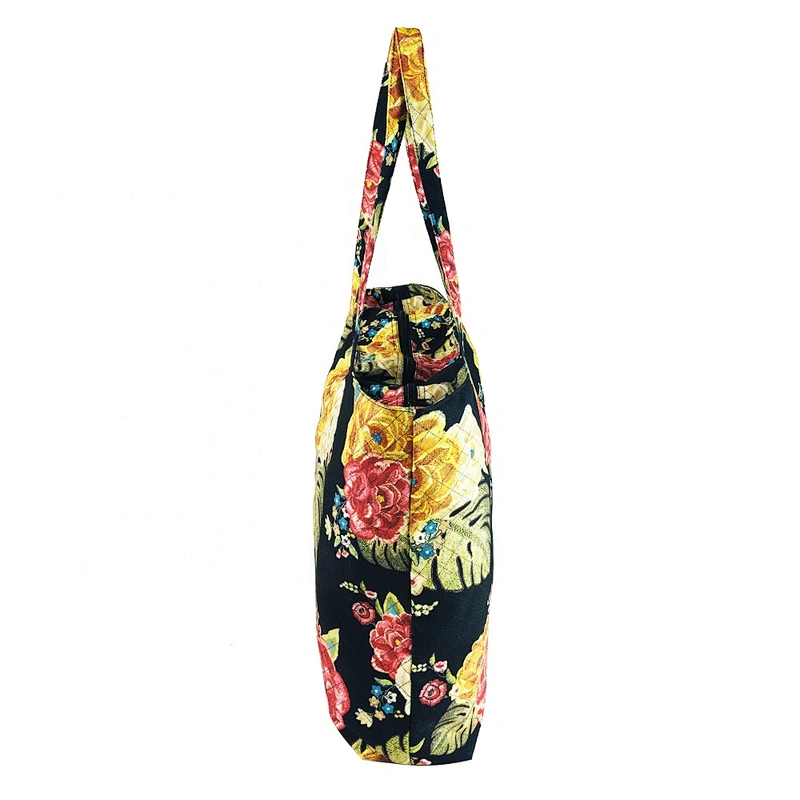 Women ladies OEM Cheap handbags Printed pattern canvas tote beach bag custom logo shopping bag supermarket reusable