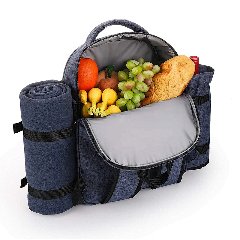 Picnic Backpack Cooler Bags for 4 Person with Cooler Compartment, Detachable Bottle Wine Holder, Fleece Blanket, Plates,Cutlery