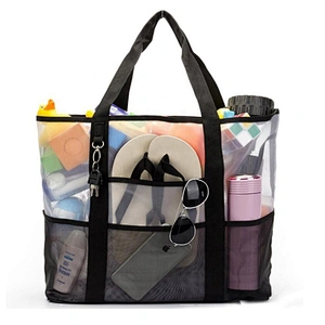 Large capacity multi-function lightweight Mesh Beach Tote Bag Shopping Net bag With Oversized Pockets