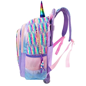 3-6 Grades Unicorn School Bags Kids Travel Rolling Luggage children's Trolley Girls Backpack Child Sequin Book Bag