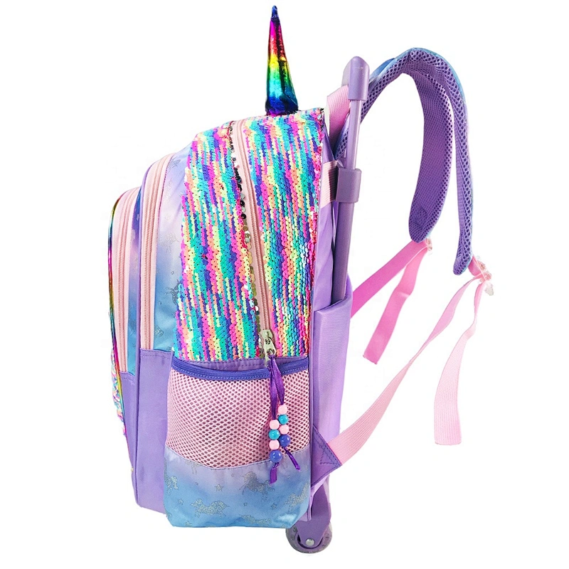 3-6 Grades Unicorn School Bags Kids Travel Rolling Luggage children's Trolley Girls Backpack Child Sequin Book Bag