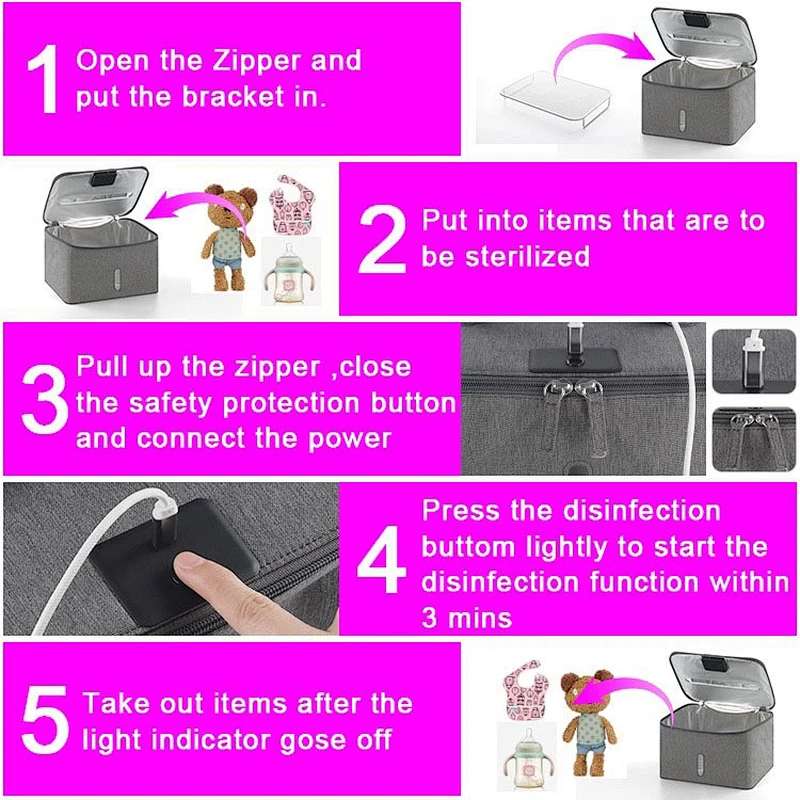 Large Foldable Portable Phone UV-C Germicidal Travel Handbag UV Light Sanitizer Bag Box Protective Sterilizer Baby diapers bag