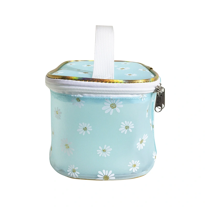 OEM/ODM Waterproof daisy jelly tpu Women handbag Travel Makeup Organizer Cosmetic bag basket Case Bags with handles
