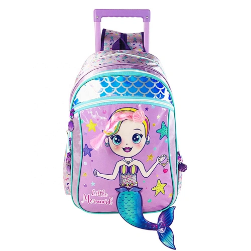 3-6 Grades Mermaid School Bags Kids Travel Rolling Luggage children's Trolley Girls Backpack Child Holographic fabric Book Bag