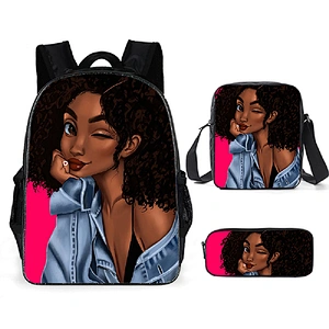 Children School Bags Black Art African Girl Printing 3pcs/set School Bag for Kids School Bagpack Teenagers Book Bags Set