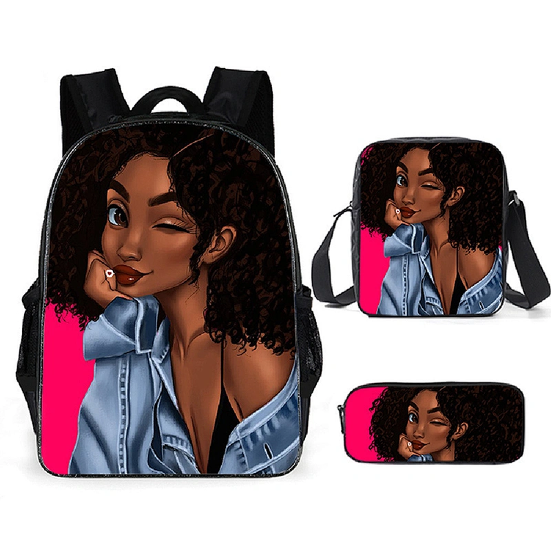 Children School Bags Black Art African Girl Printing 3pcs/set School Bag for Kids School Bagpack Teenagers Book Bags Set