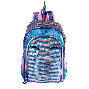 wholesale latest unicorn school bags for young girls school bag new models for kids with sparkling sequin in rainbow color