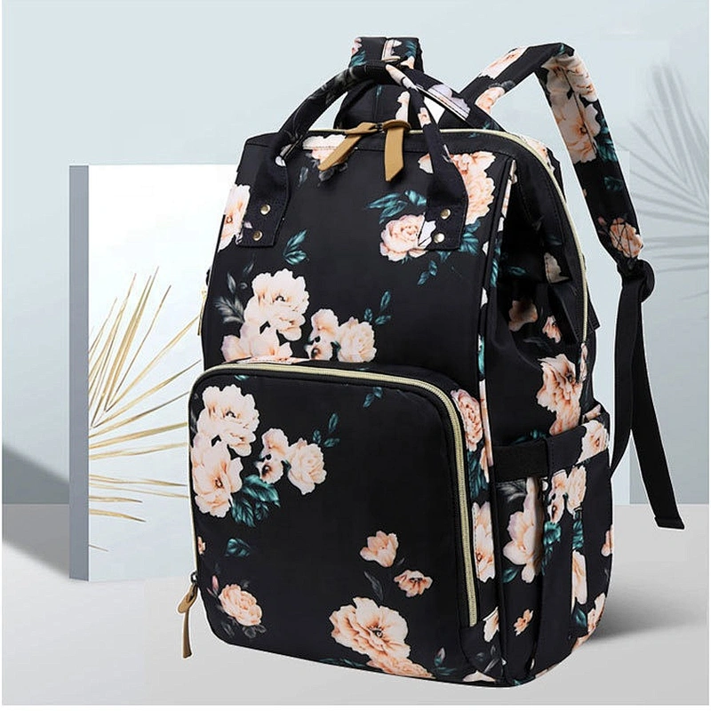 2020 Fashionable Floral Baby Mum bag Water Resistant Baby Maternity Nappy Bag Diaper Bag Backpack with USB charging port
