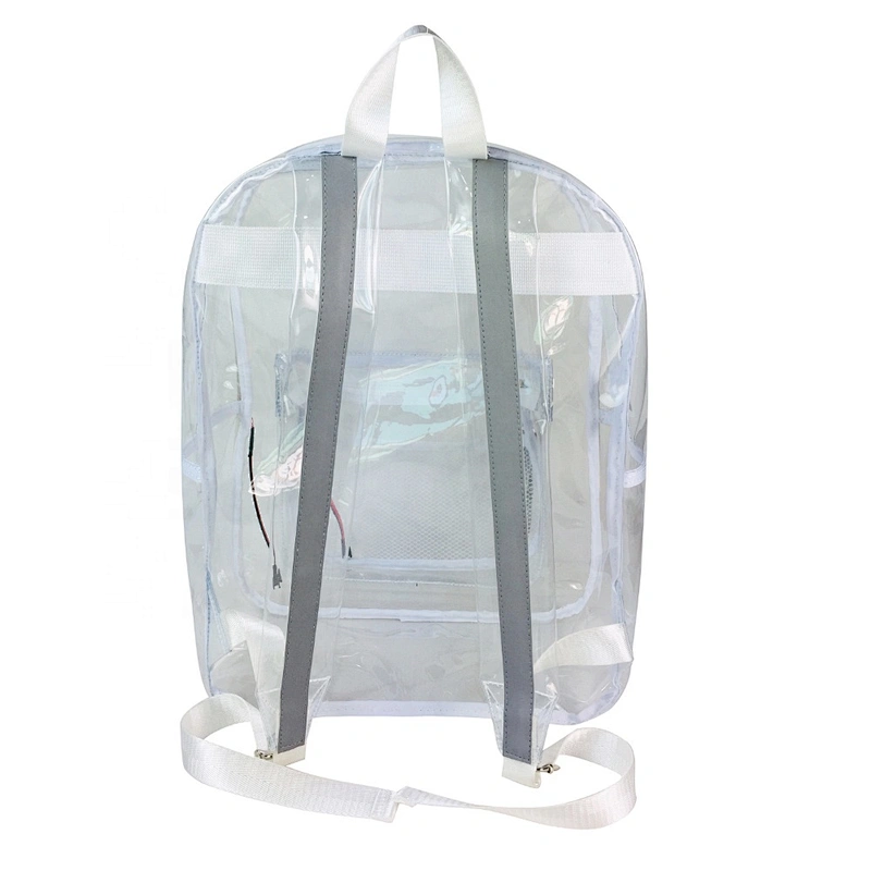 Custom Logo Clear PVC Backpacks bag Smooth Sports Clear Transparent pvc bag with flash light pipping