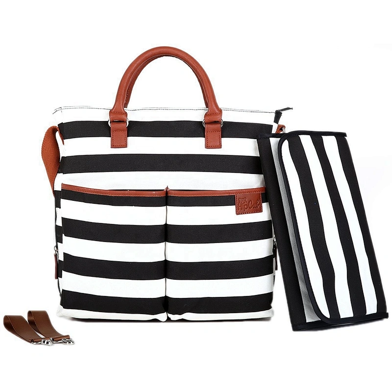 Zebra stripes lightweight mummy bag with changing mat handbag travel diaper bag