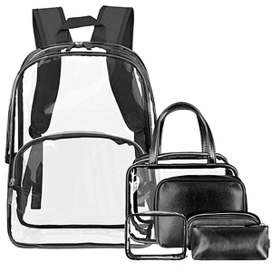Amazon European and American fashion high-quality PVC transparent 6pcs sets backpack for women girls shoulder bag