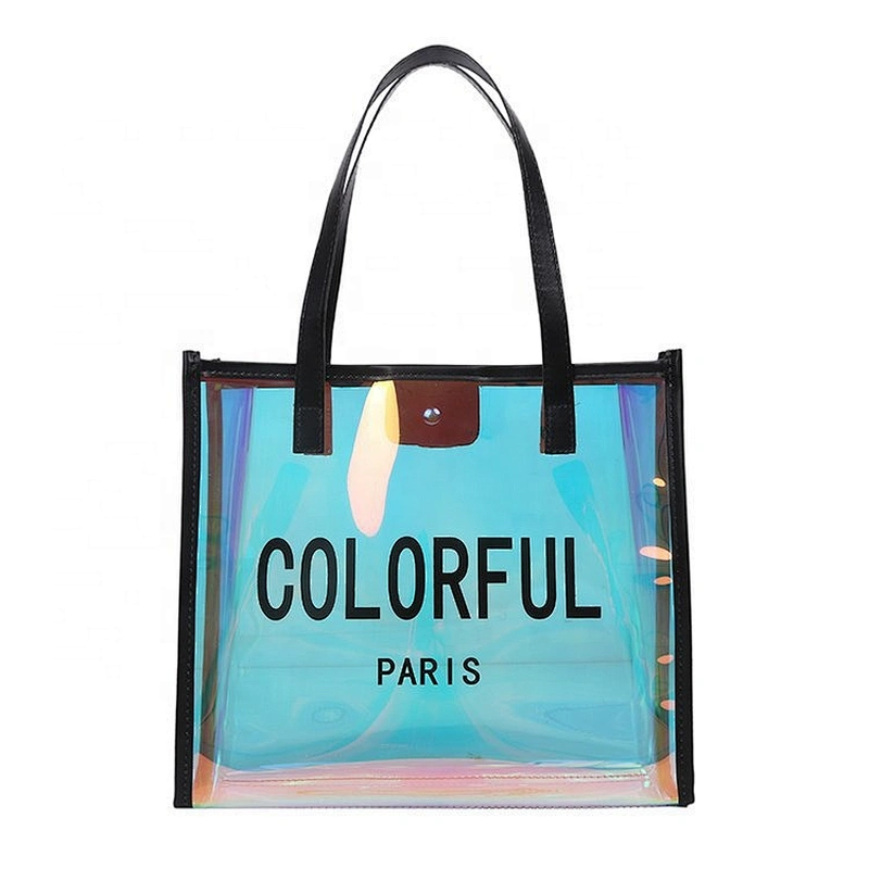 PVC tote jelly handbags with metal hasp closure washable shopping bags
