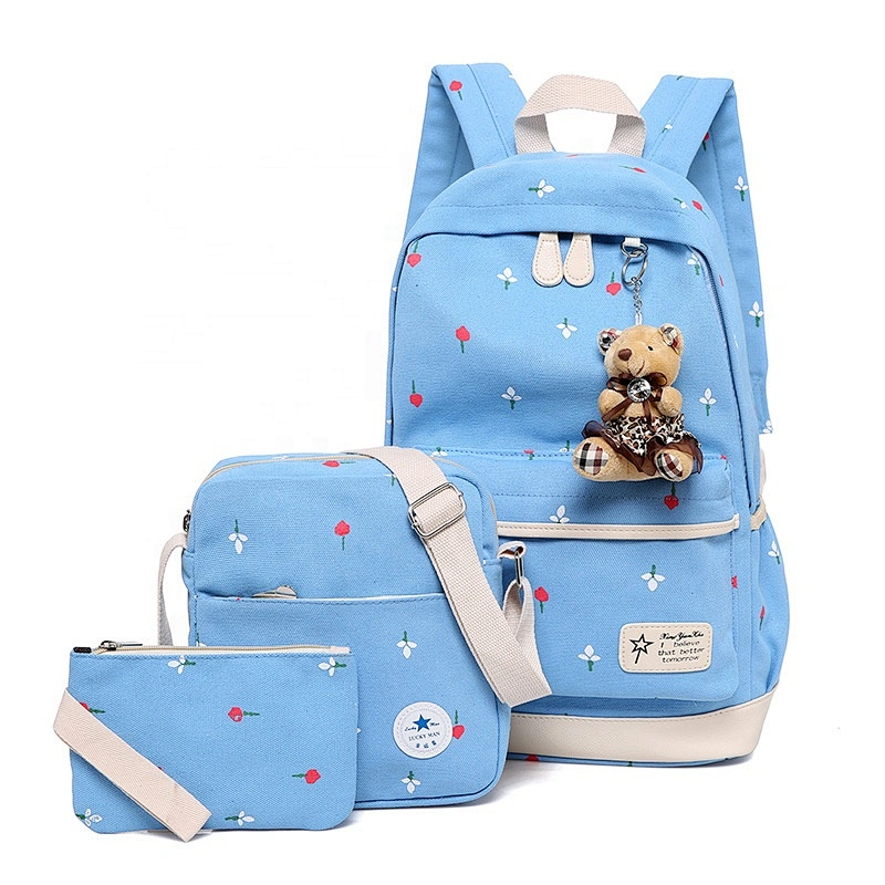 2020 Hot sale 3 Pieces set Cute cartoon Bear Student shoulders bag back to school bags polyester kids backpack set for girls