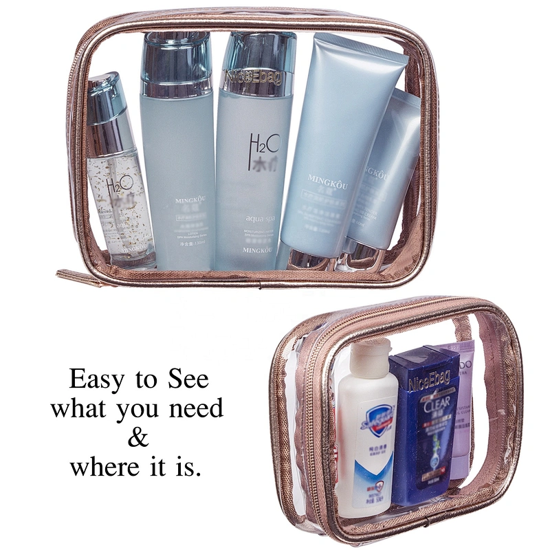 waterproof holographic 5 in 1 Portable Carry on Travel Toiletry Bag Clear PVC pouch Makeup bag cosmetic storager