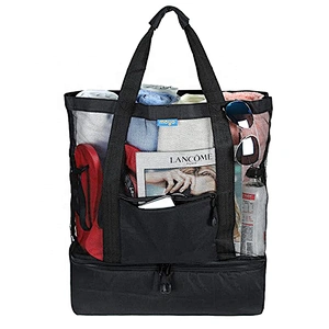 Large Mesh Beach Tote Bag with Detachable Beach Cooler Family Travel Tote for Beach Picnic Gym Pool