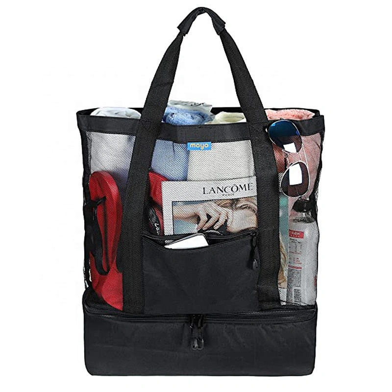 Large Mesh Beach Tote Bag with Detachable Beach Cooler Family Travel Tote for Beach Picnic Gym Pool