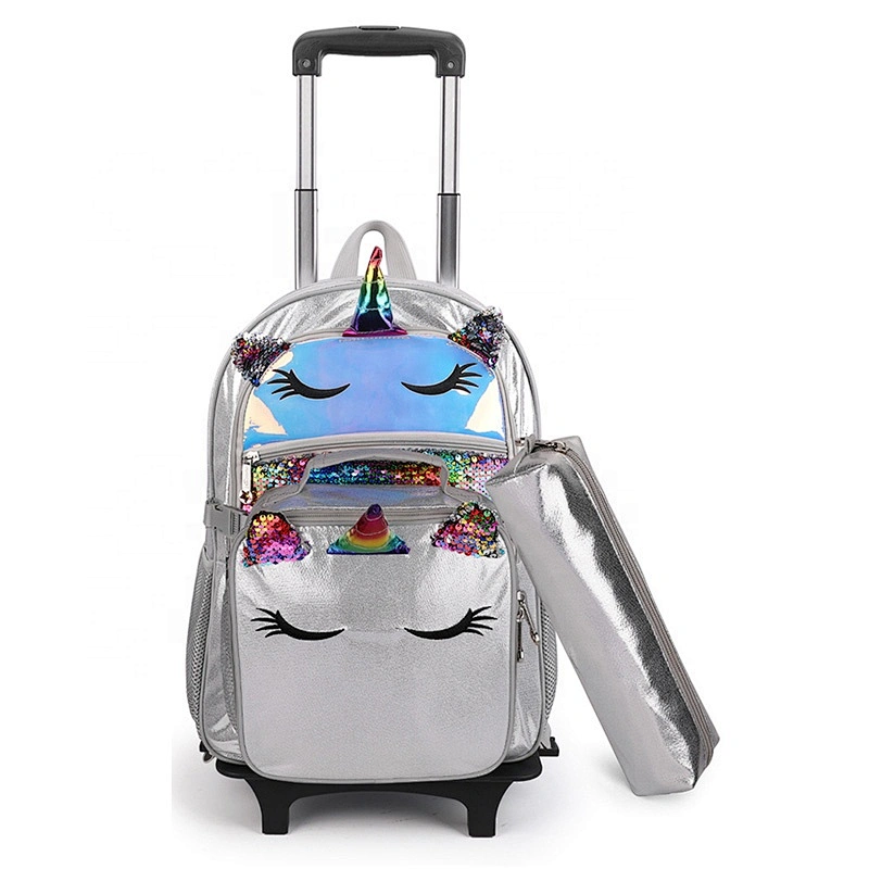 Allover printing detachable trolley school bag backpack set large capacity for overnight travel and back to school usage