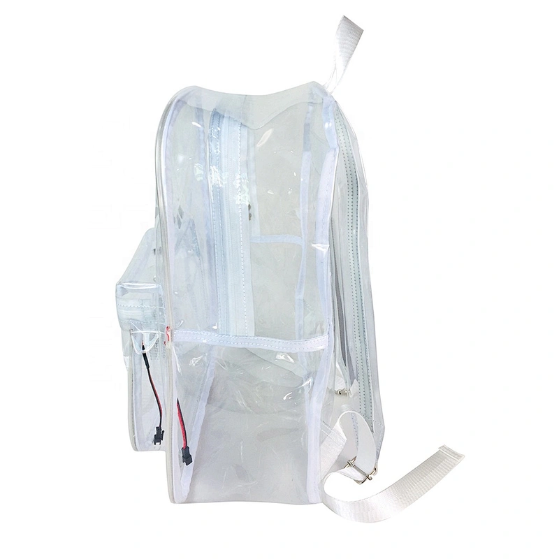 Custom Logo Clear PVC Backpacks bag Smooth Sports Clear Transparent pvc bag with flash light pipping
