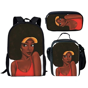Low MOQ Custom Polyester Schoolbags African Black Girl Africa American Art Design Bag School Backpack School Bag Set